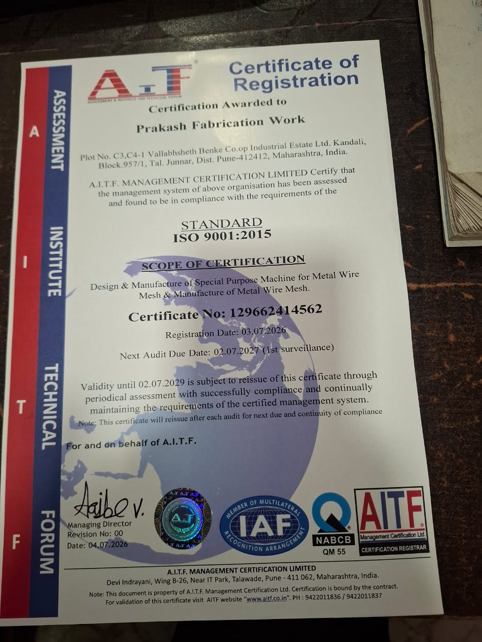 ISO 9001:2015 Quality Management System Certificate