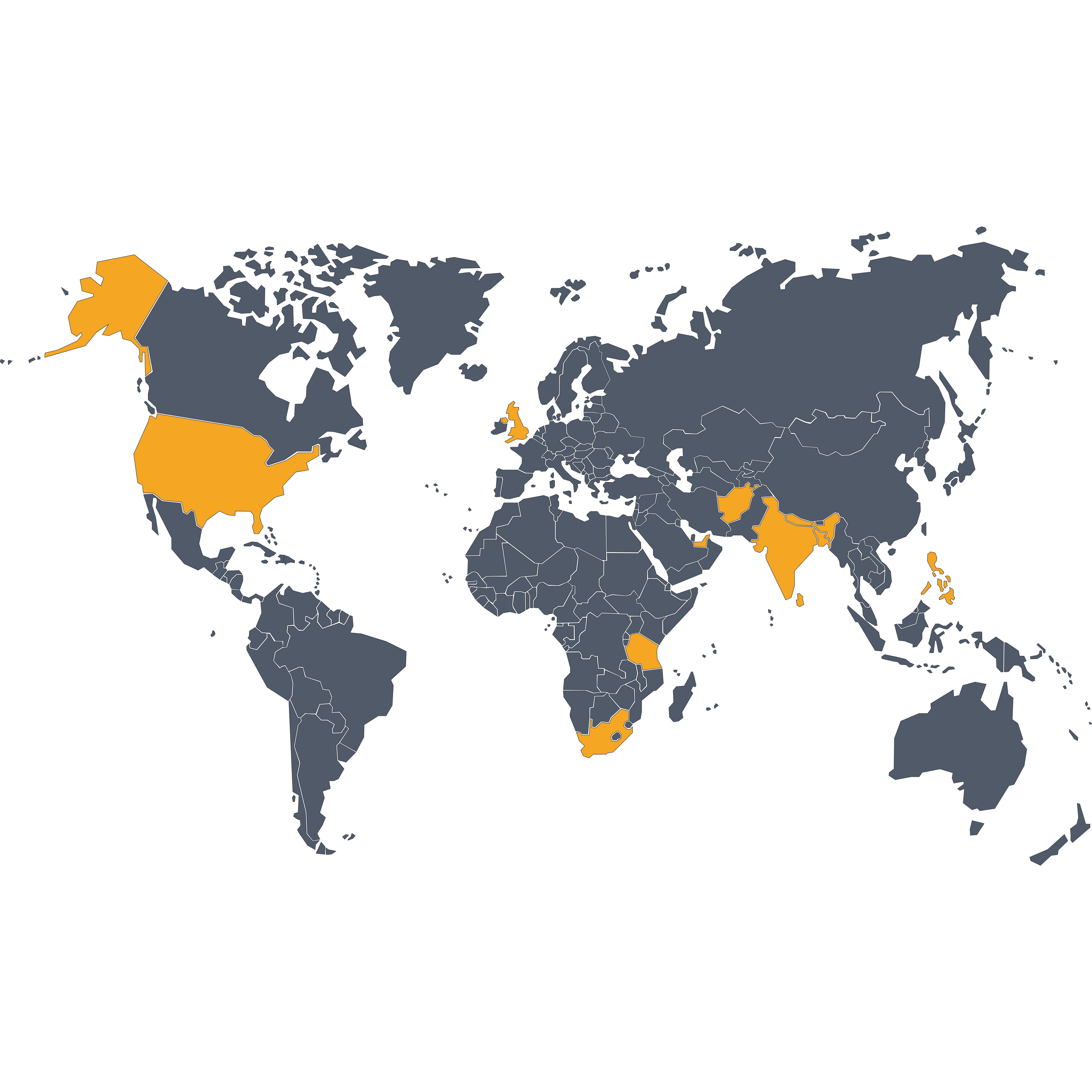 Prakash Industries global export map highlighting India, Bangladesh, Nepal, Sri Lanka, UAE, South Africa, Tanzania, Philippines, and Afghanistan